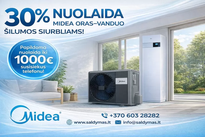 30 % nuolaida Midea oras–vanduo šilumos siurbliams